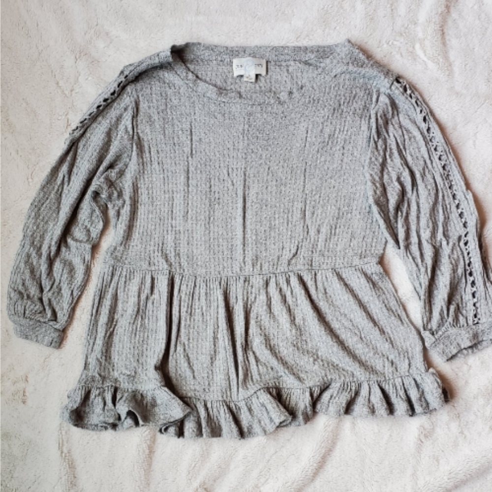 Jun & Ivy Lace-up Sleeve Peplum Blouse